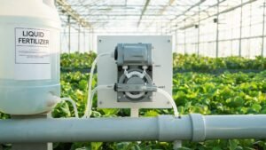 Peristaltic pump dosing system for agricultural fertilizer injection in irrigation pipeline