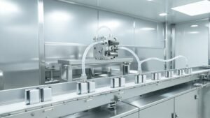 Peristaltic pump integrated into battery electrolyte filling station in a clean dry-room manufacturing environment