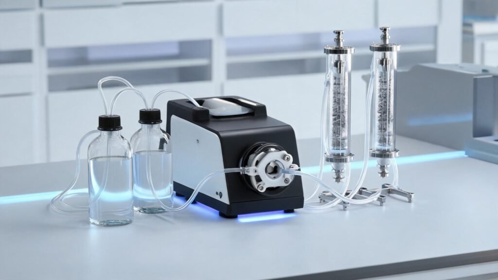 Peristaltic pump in chromatography solvent delivery system