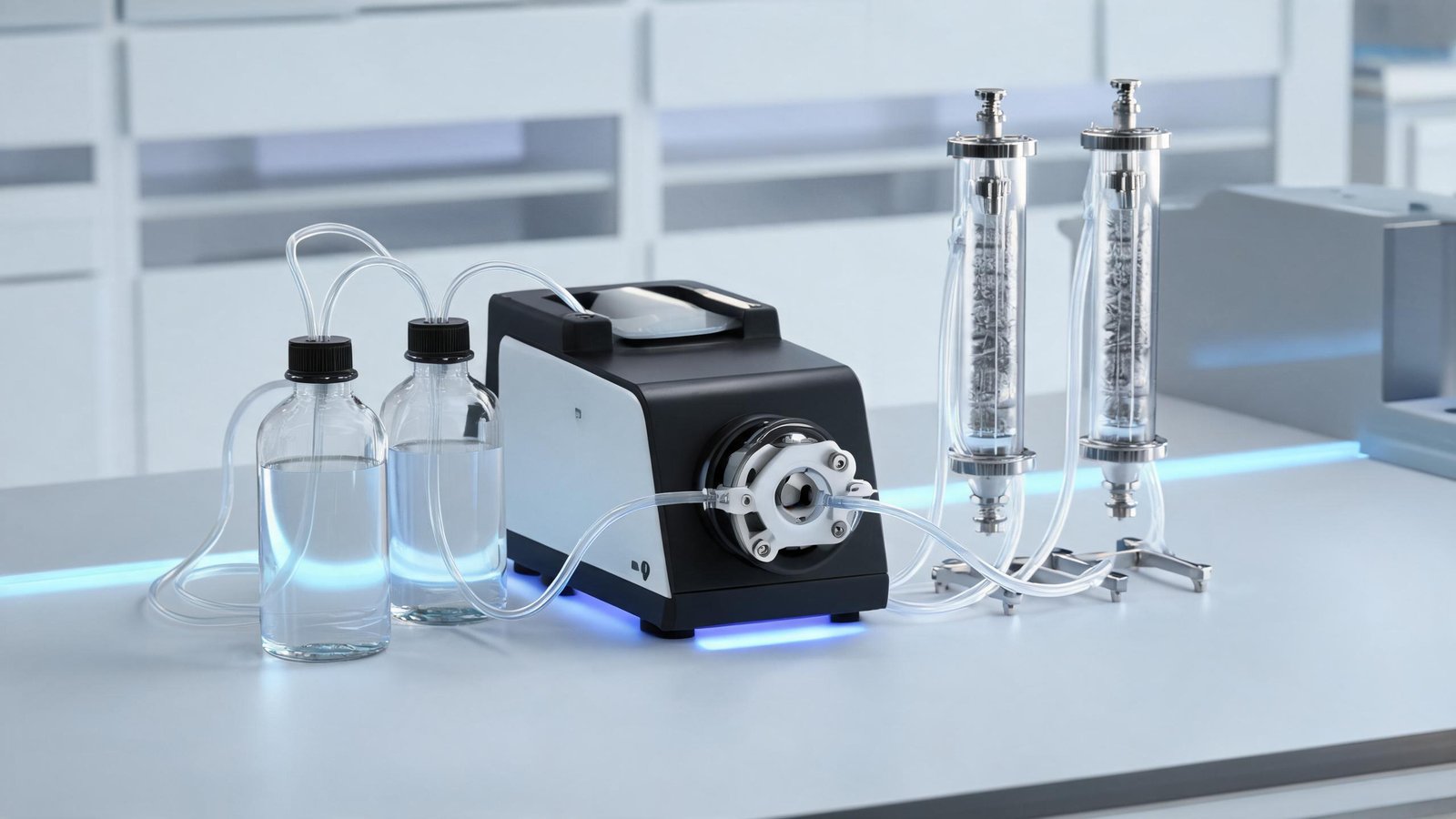 Peristaltic pump in chromatography solvent delivery system