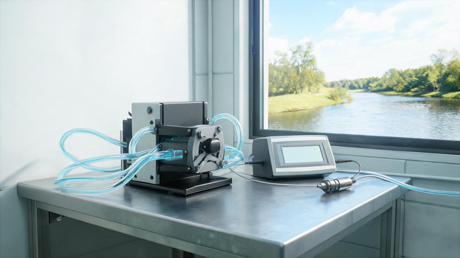 Peristaltic pump integrated into environmental water quality monitoring station