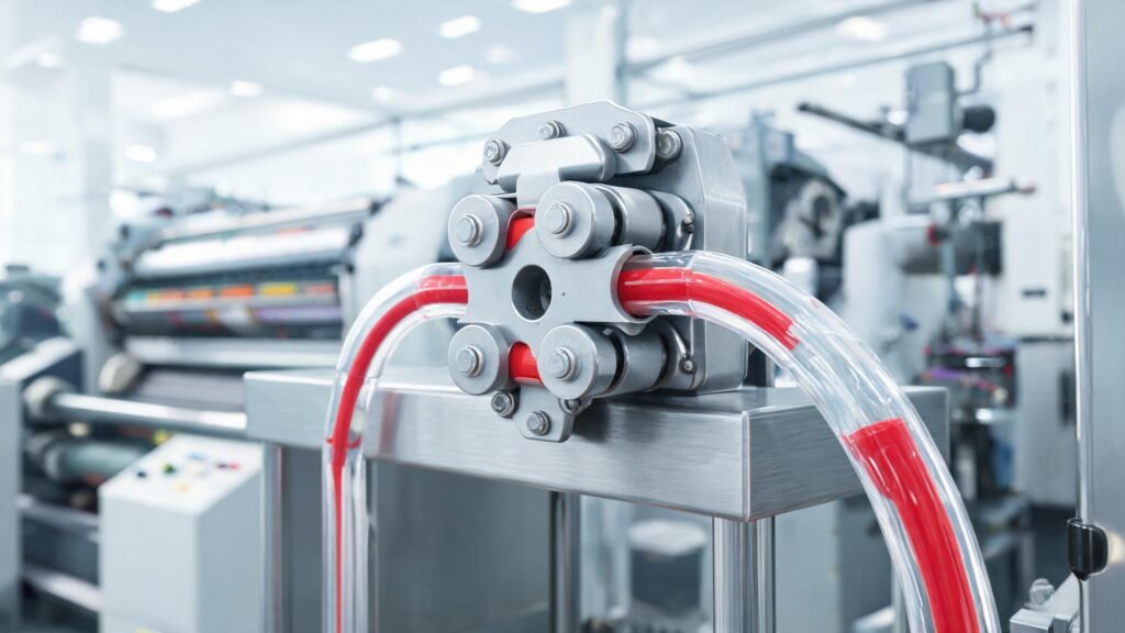 Peristaltic pump delivering ink to a flexographic printing press