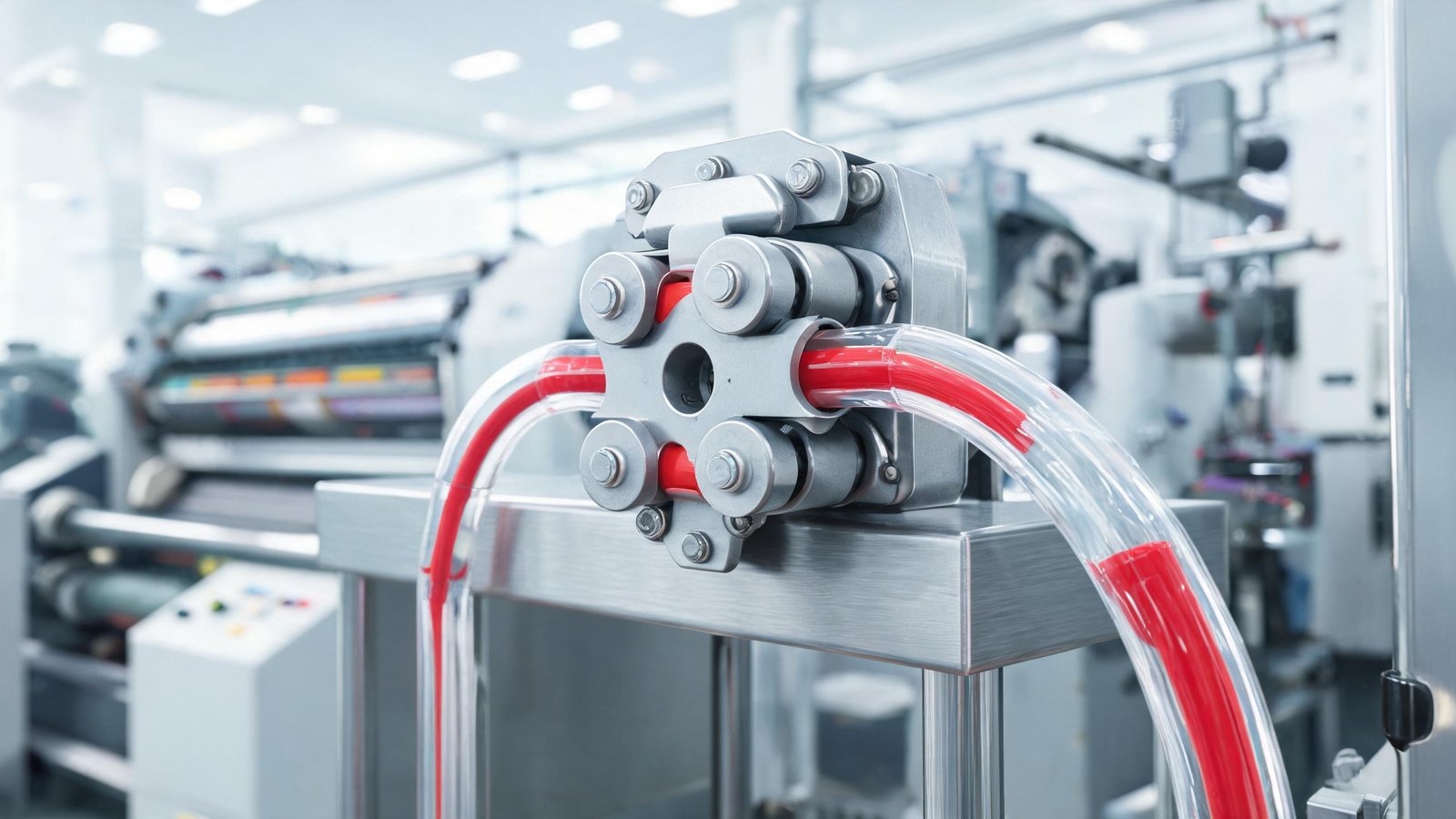 Peristaltic pump delivering ink to a flexographic printing press