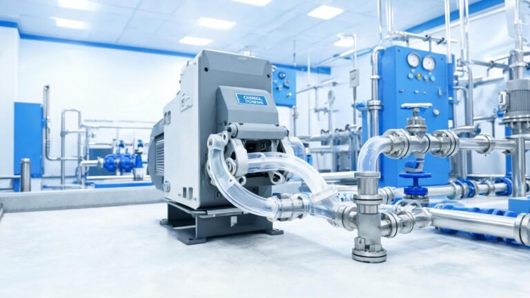 Peristaltic pump installed in water treatment facility for chemical dosing