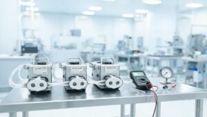 OEM peristaltic pumps on a quality control inspection line in a manufacturing facility
