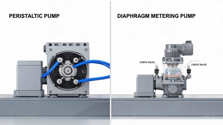 Side-by-side comparison of peristaltic pump and diaphragm pump on industrial test bench