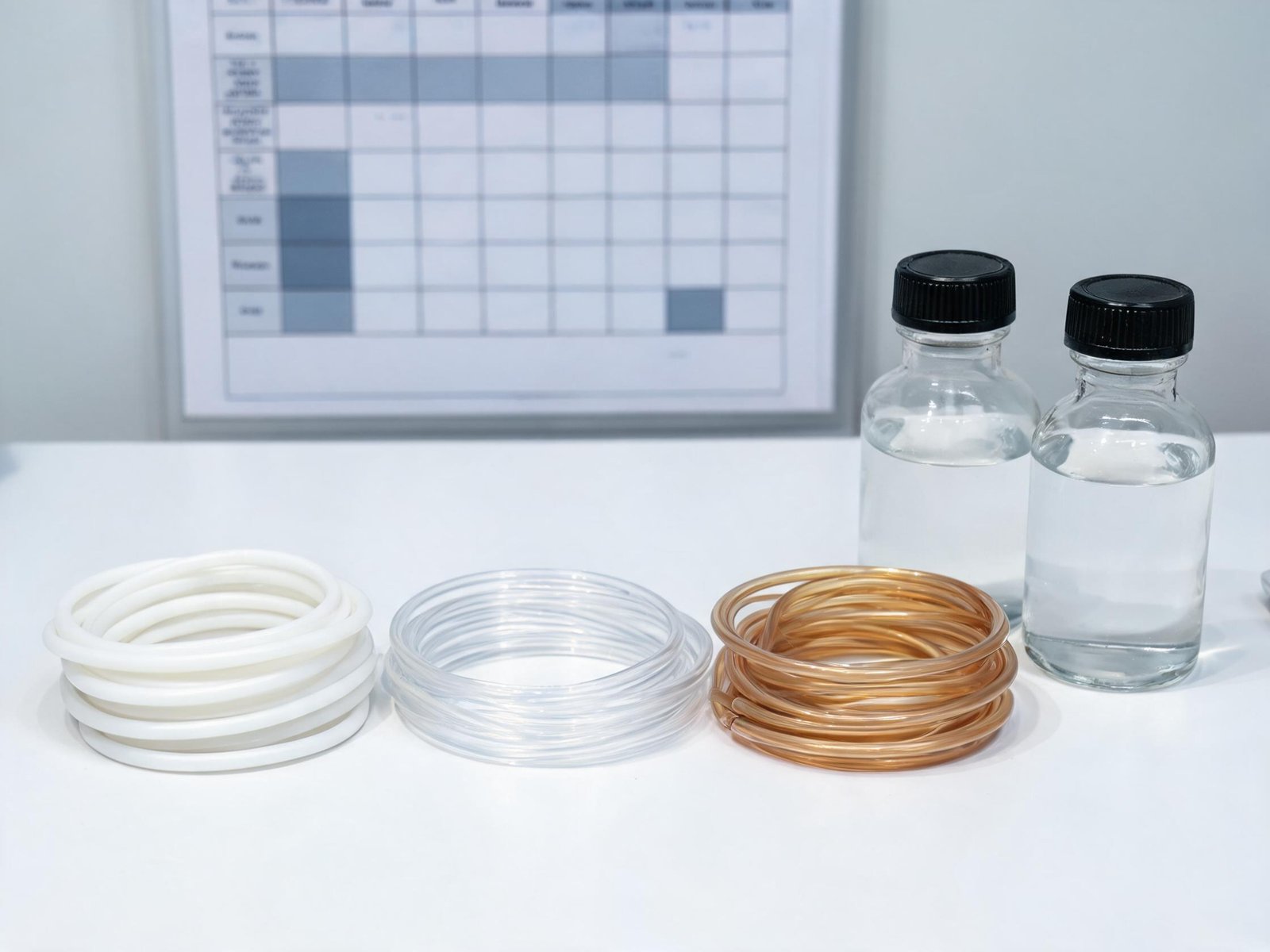 Peristaltic pump tubing materials compared for battery electrolyte chemical compatibility