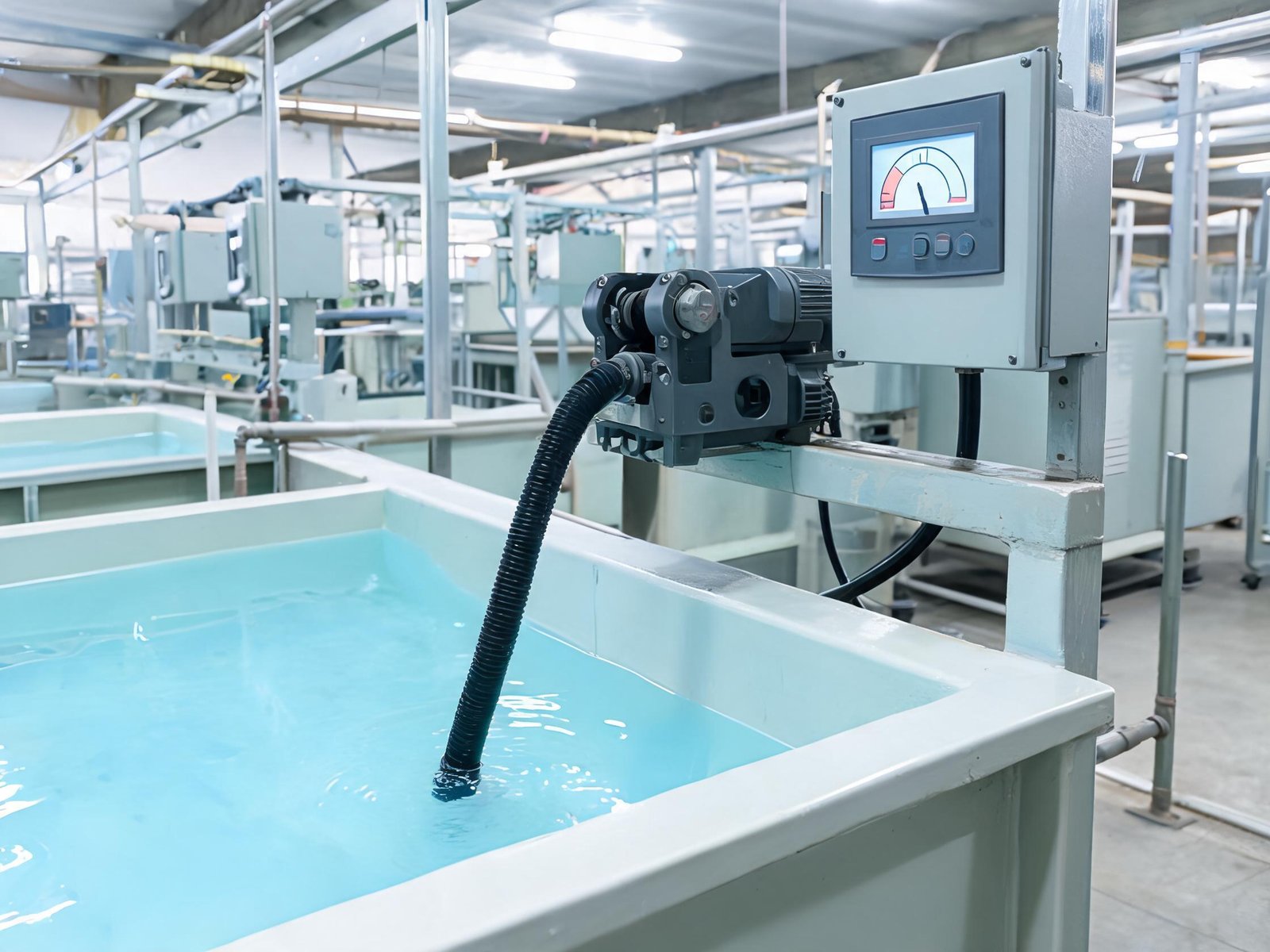 Peristaltic pump integrated into automated electroplating line with chemical dosing control