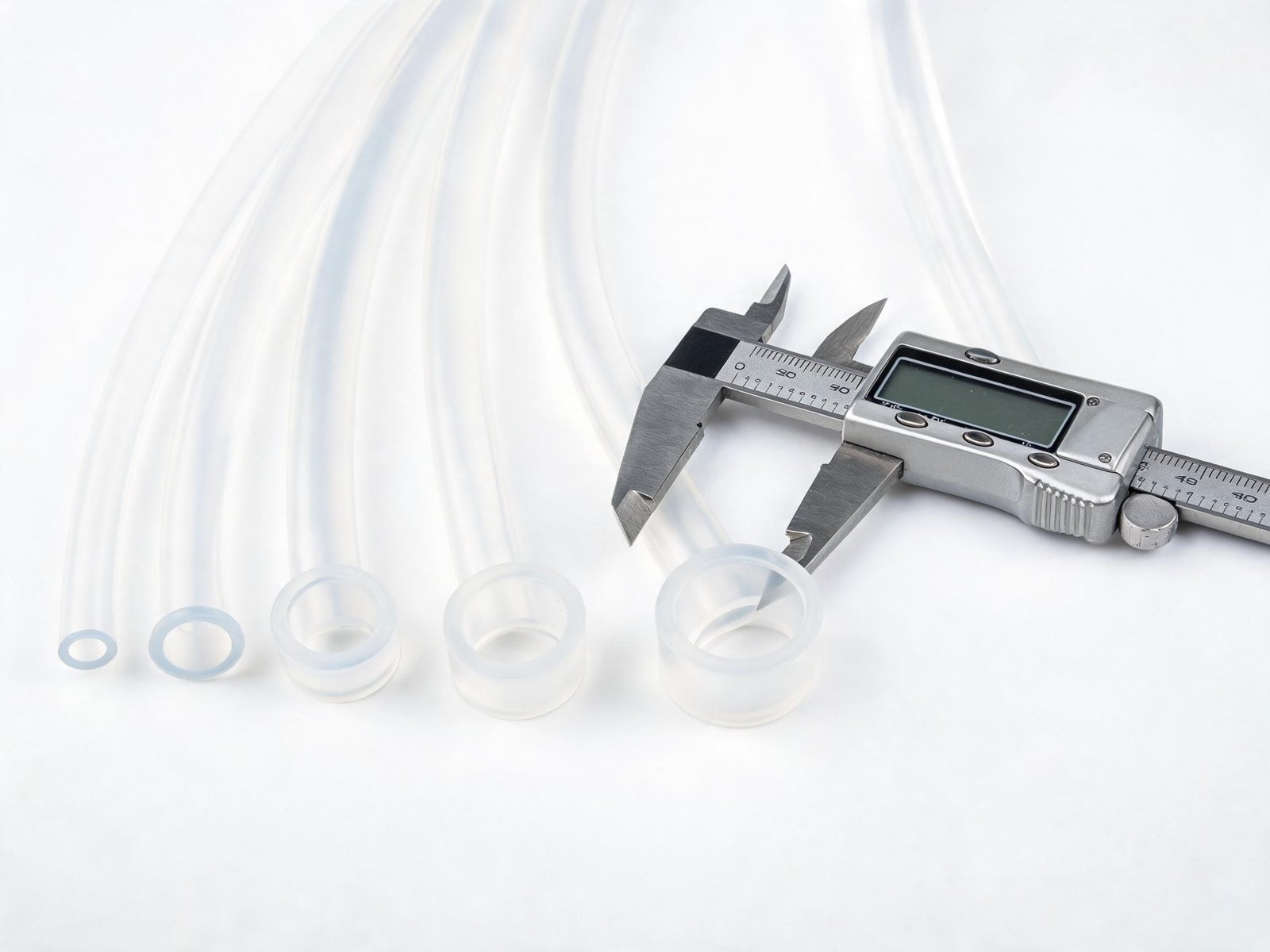 Peristaltic pump tubing size comparison showing different inner diameter tubes with pump head