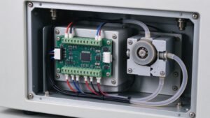 Peristaltic pump driver board mounted inside an OEM instrument with control wiring