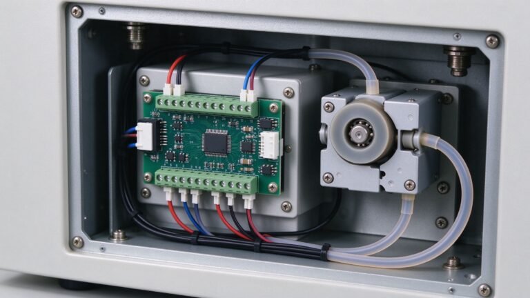 Peristaltic pump driver board mounted inside an OEM instrument with control wiring