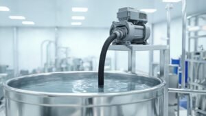 Peristaltic pump installed above a process tank illustrating suction lift conditions