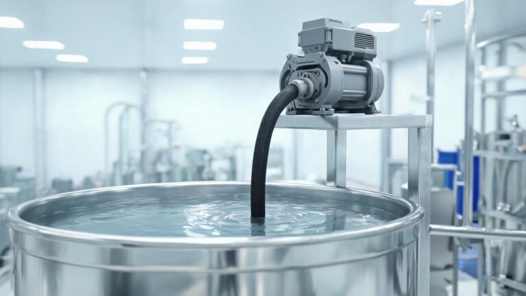 Peristaltic pump installed above a process tank illustrating suction lift conditions