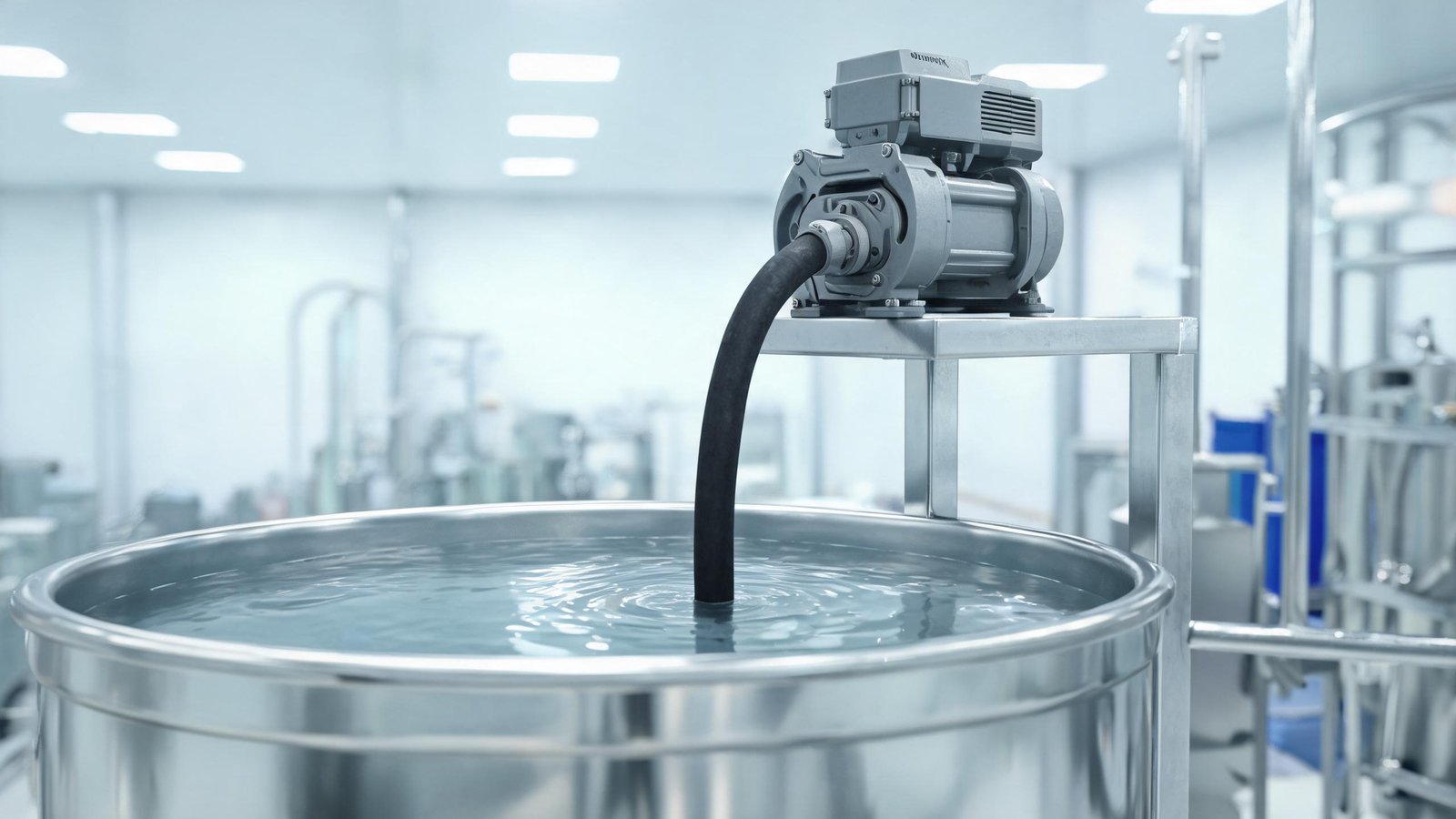 Peristaltic pump installed above a process tank illustrating suction lift conditions