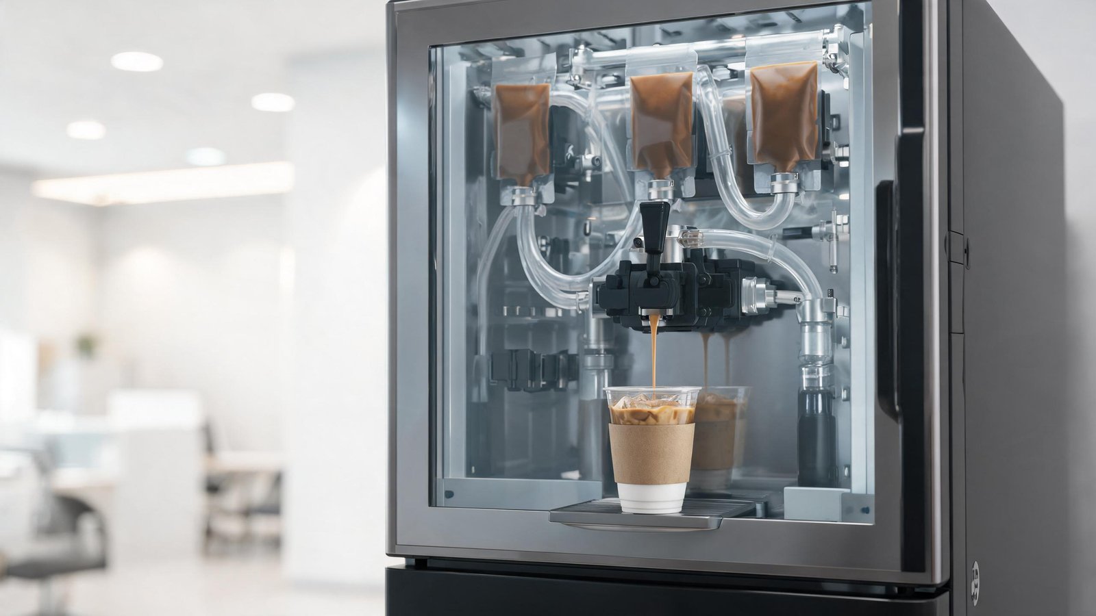 Beverage vending machine dispensing unit with integrated peristaltic pump module