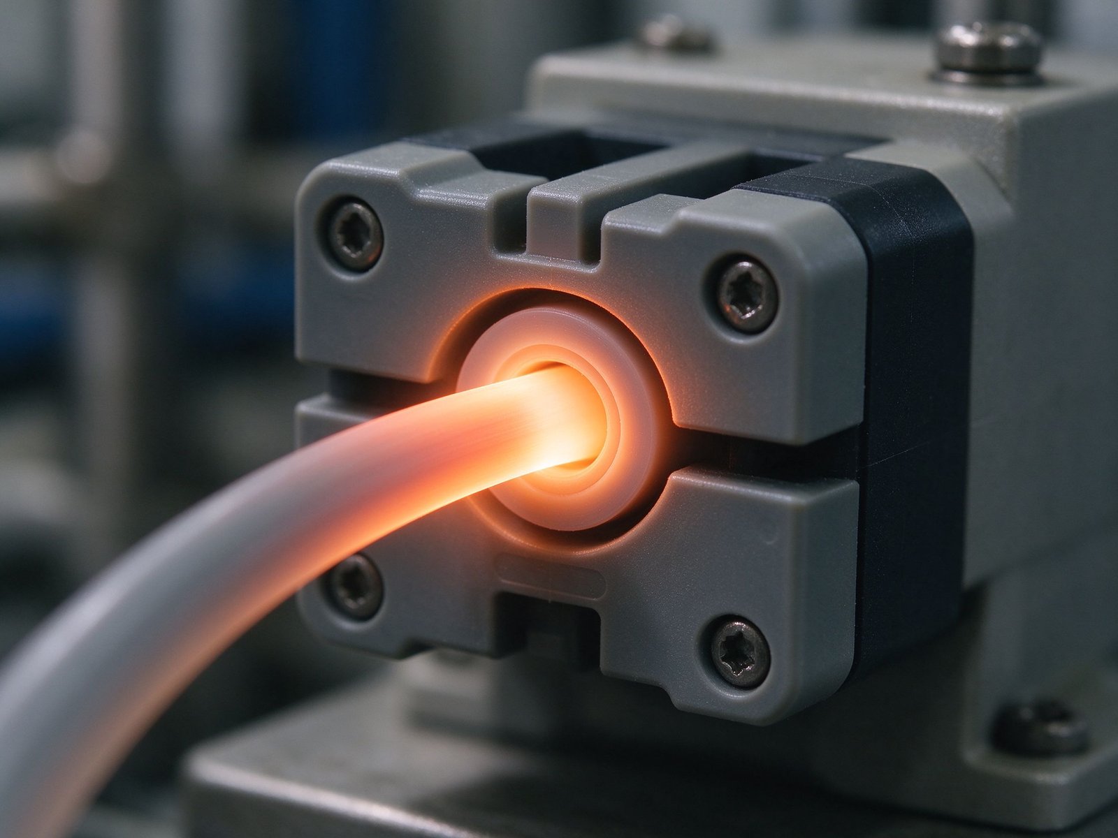 A hand near a peristaltic pump head indicating heat, with a thermal-looking glow