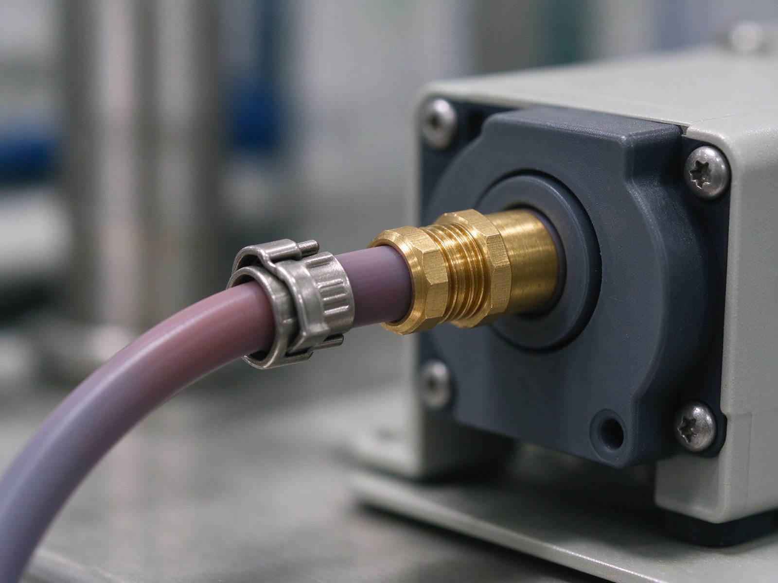 Close-up of tubing secured on a hose barb fitting