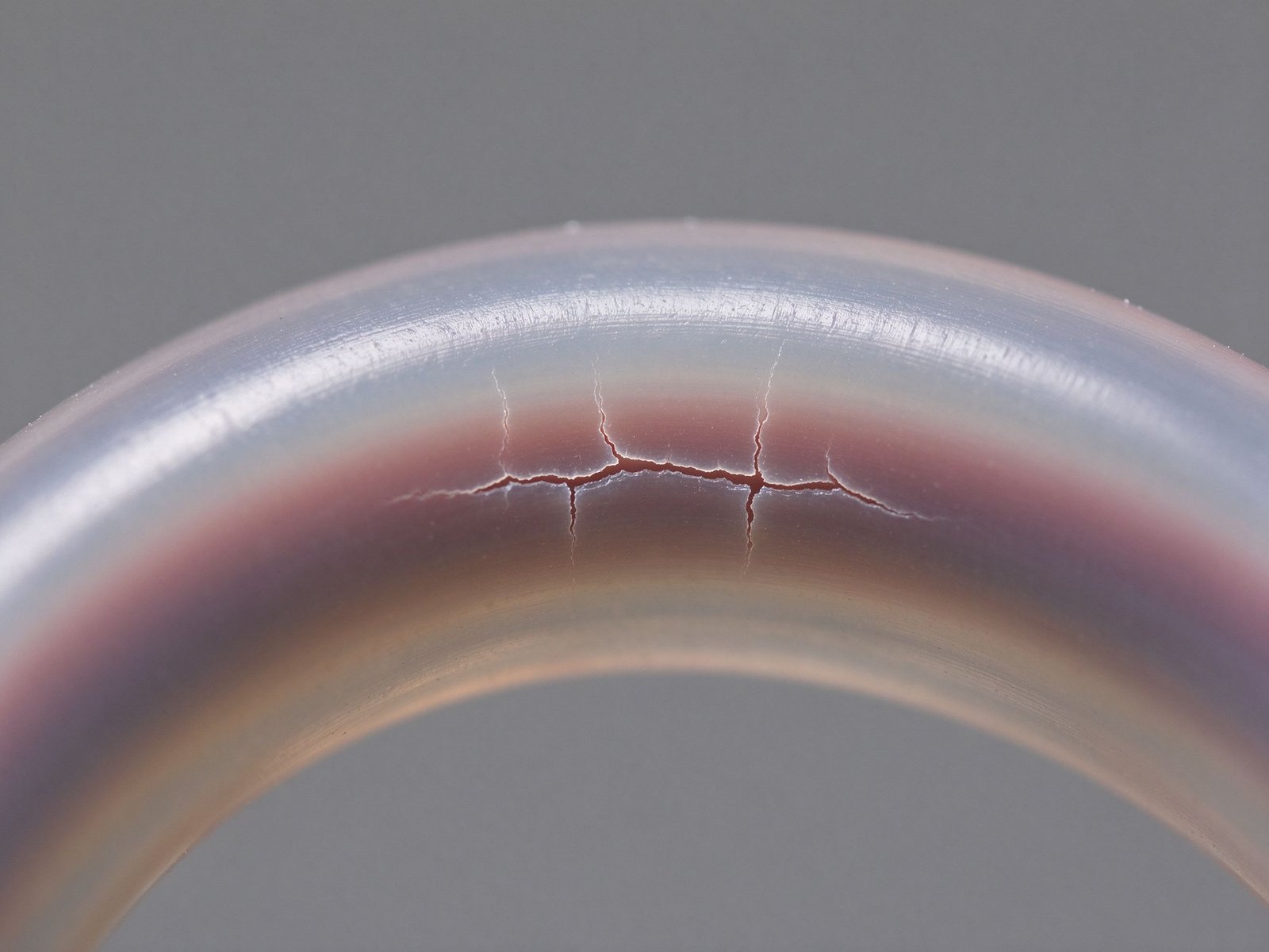 Macro view of micro-cracks on the inner wall of a fatigued peristaltic tube